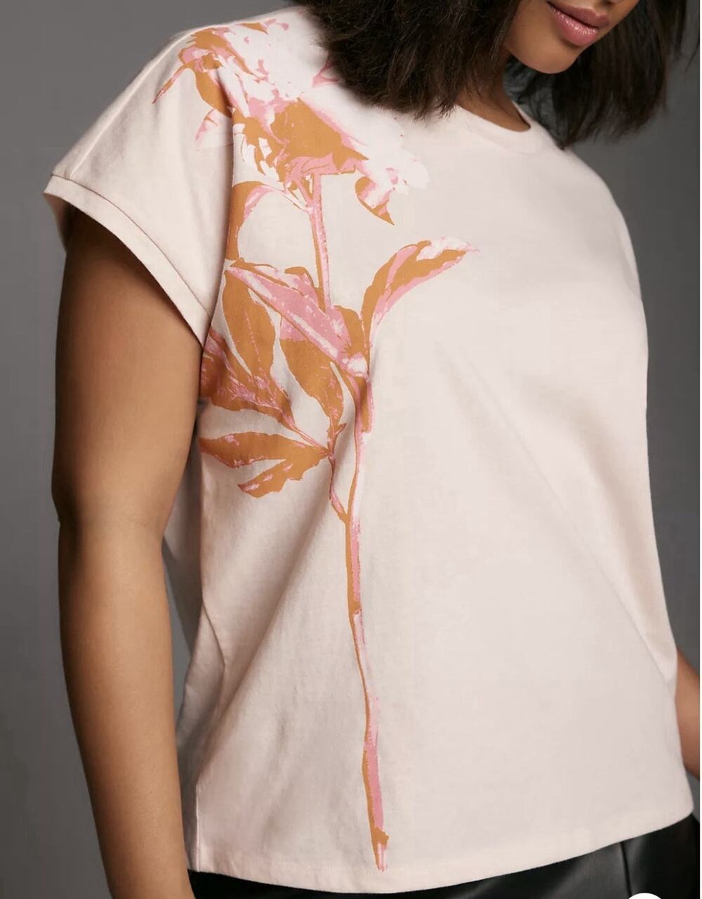 Anthropologie Floral Muscle Tee Women's Small Comfort Soft Peach Color